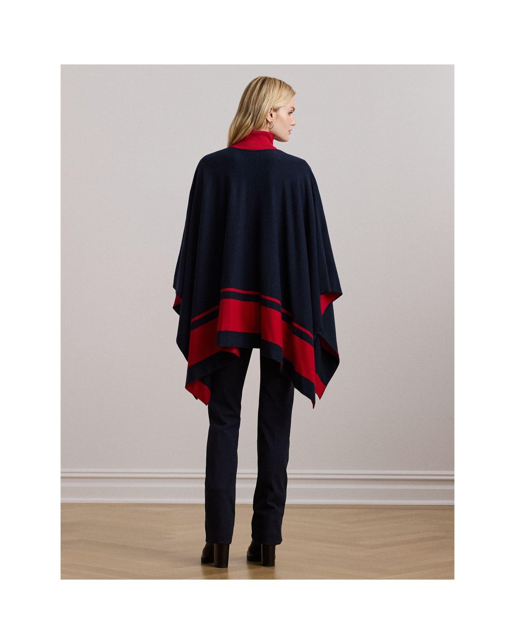 Ralph Lauren Blue Two-Tone Intarsia Viscose Short Poncho