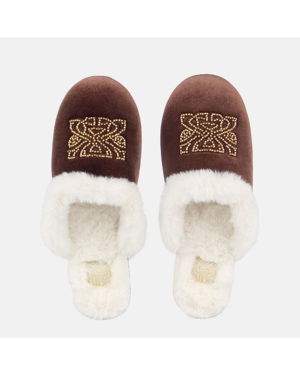 Biba Brown Embroidered Mule Slippers