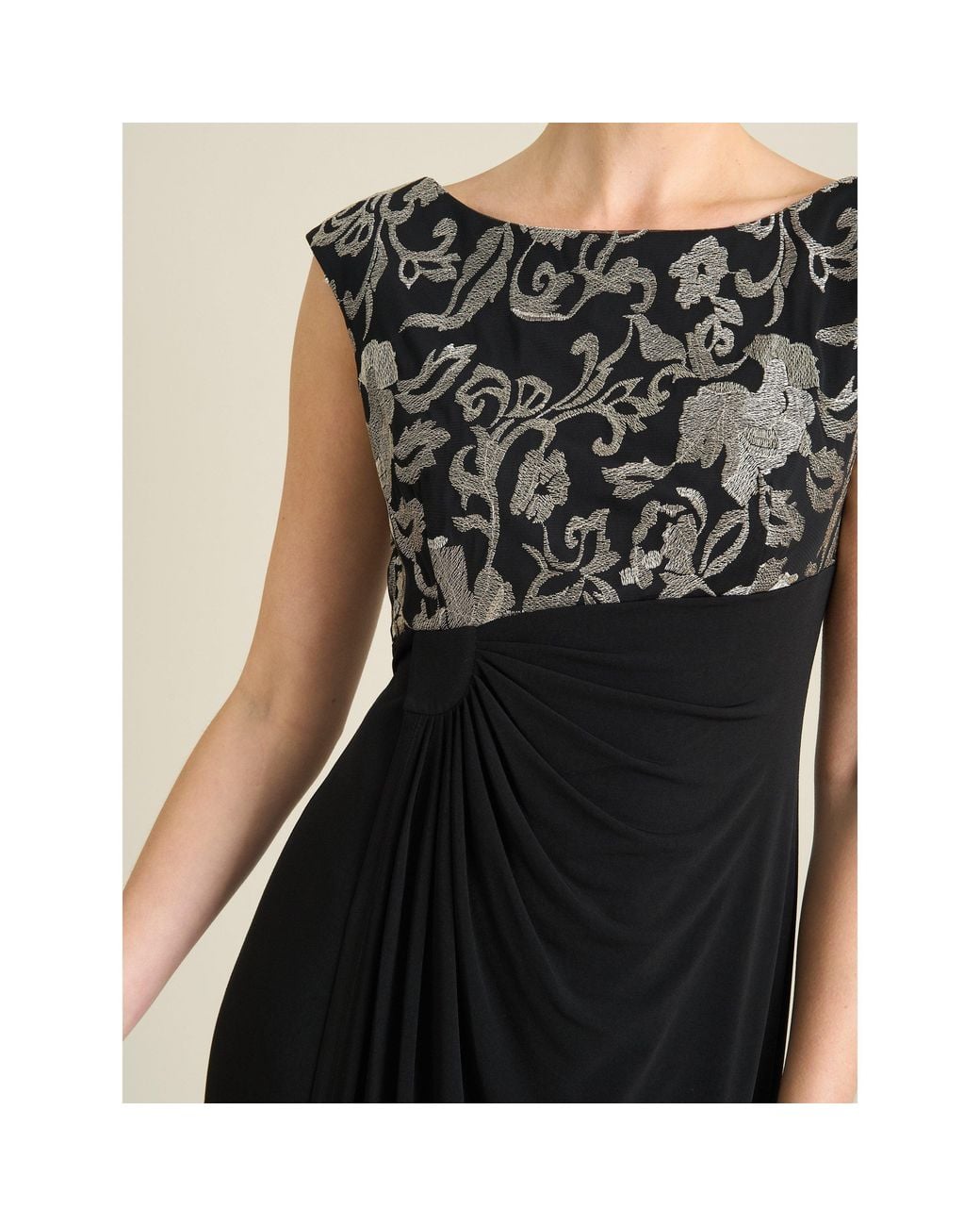 Gina Bacconi Natural Jelena Draped Maxi Dress