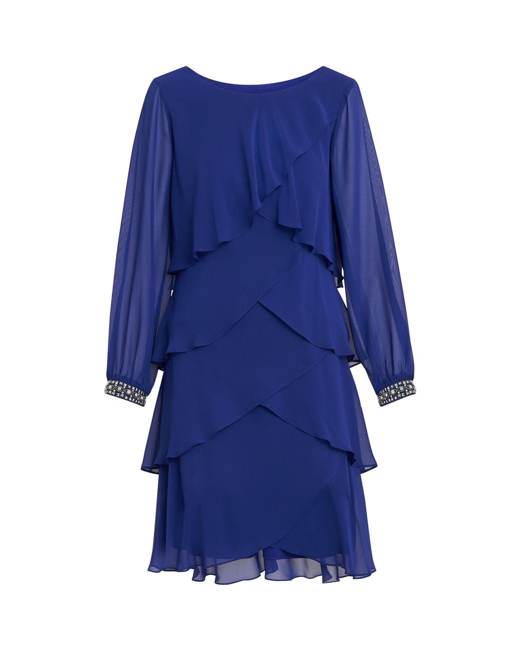 Gina Bacconi Blue Sakura Long Sleeved Tiered Dress