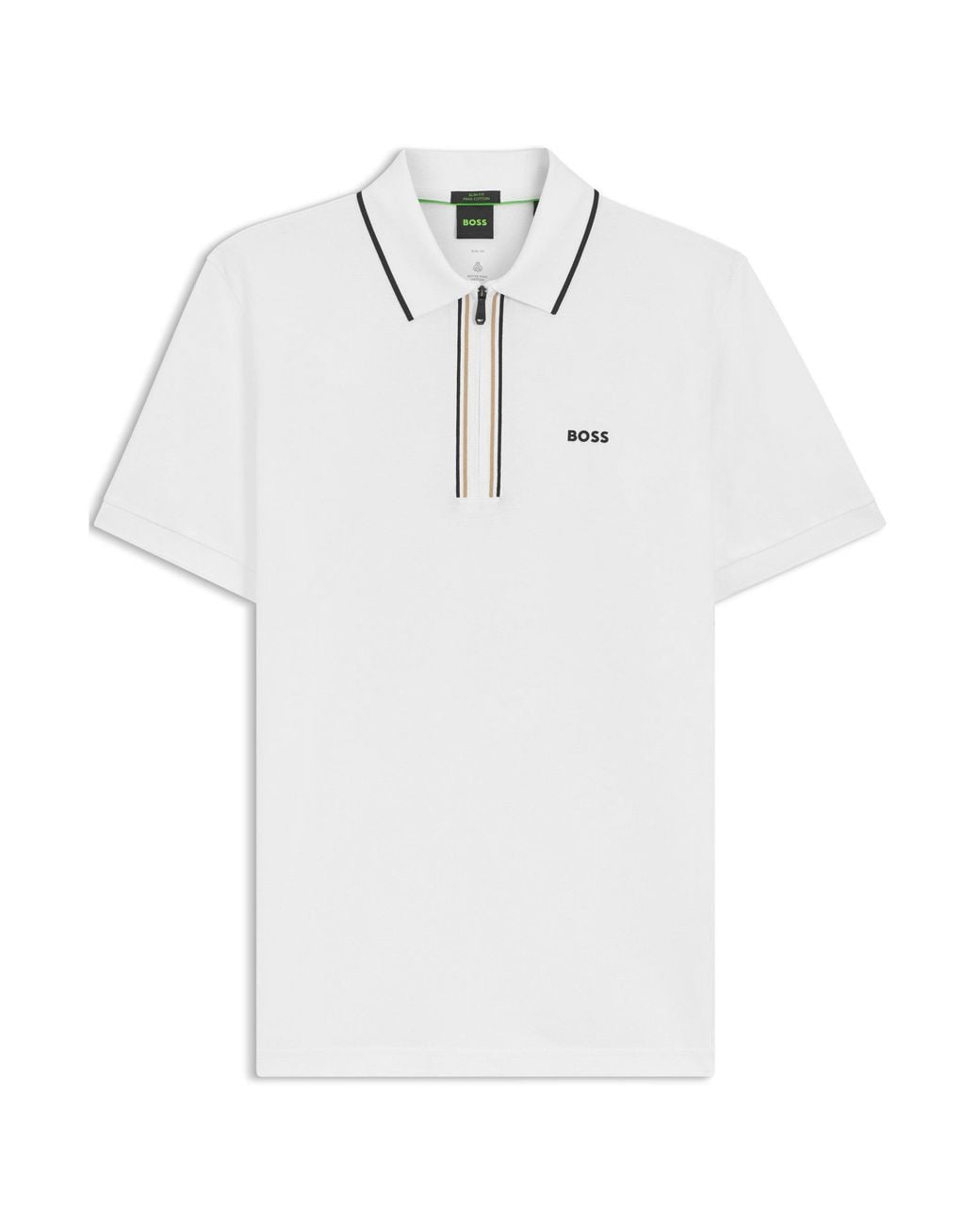 Boss White Short Sleeve Zip Polo Shirt (Philix) for men