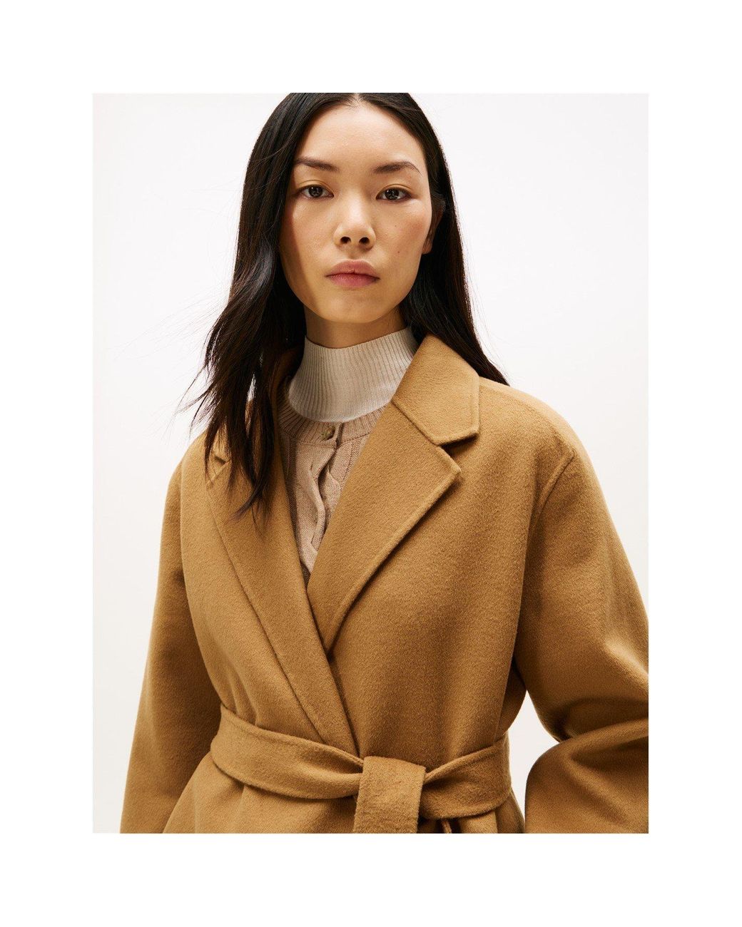 Tommy Hilfiger Natural Belted Double-Breasted Tailored Fit Overcoat