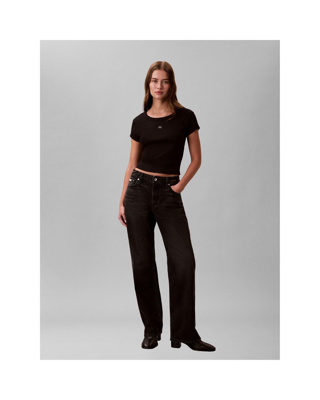Calvin Klein Black Woven Ribbed Baby Tee