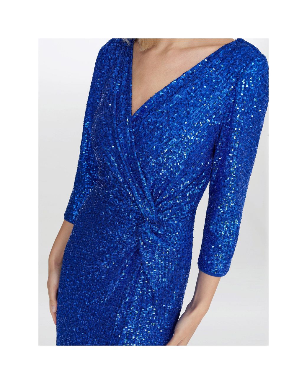 Gina Bacconi Blue Jacynda Sequin 3/4 Sleeve Wrap Dress