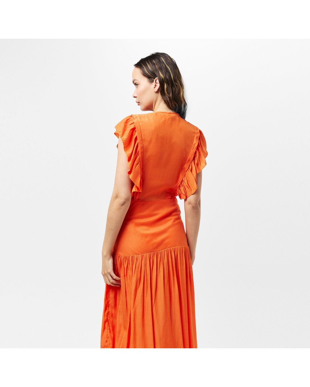 AX Paris Orange Frill Shoulder Button Front Midi Dress