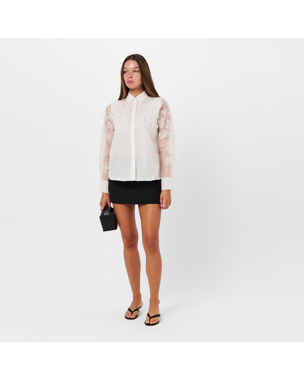 French Connection White Camden Floral Embellished Long Sleeve Blouse