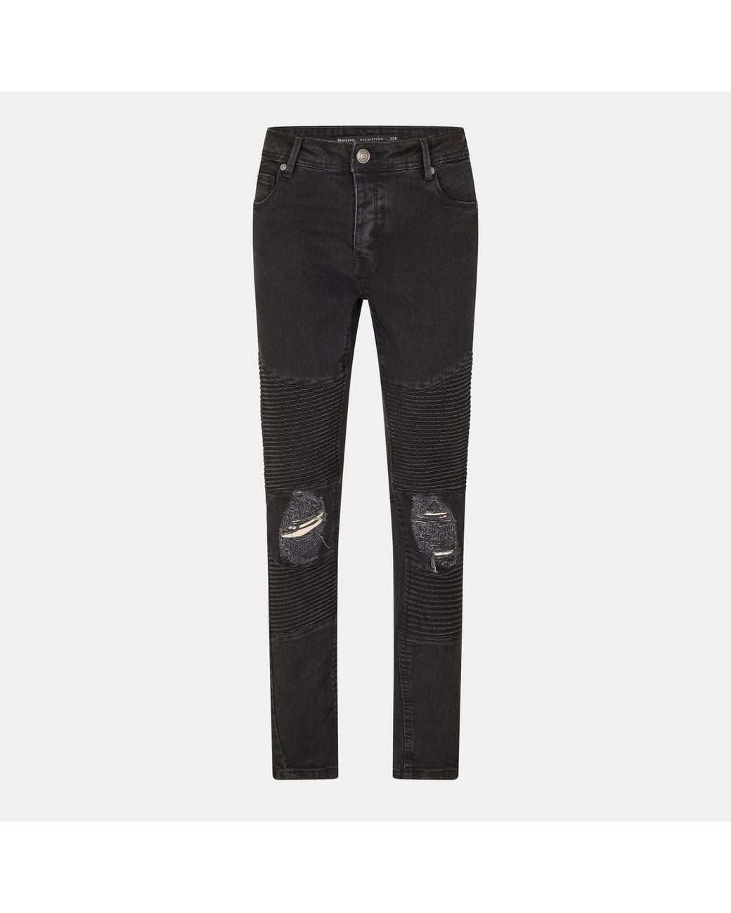 Brave Soul Black Wash Biker Jeans With Stitch Detail for men