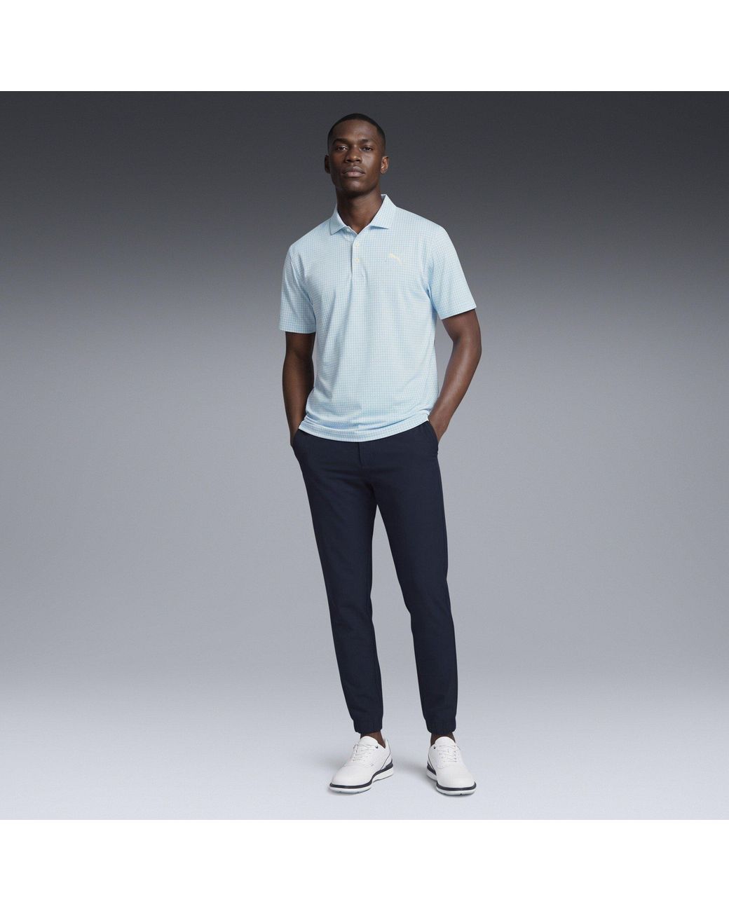PUMA Blue Cloudspun Mono Check Short-Sleeve Polo Shirt for men