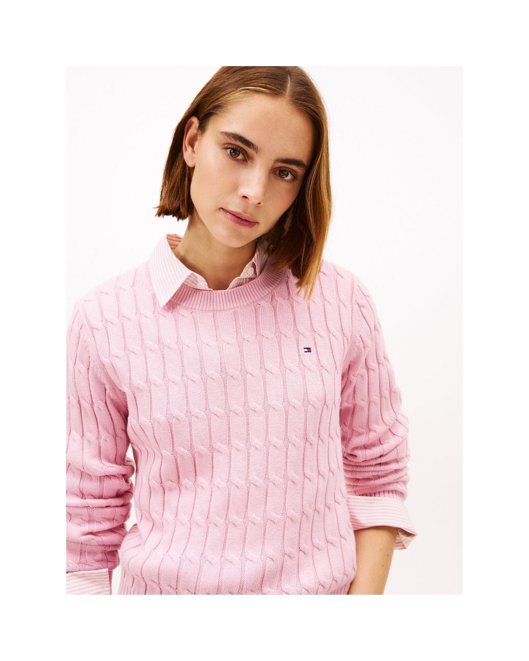 Tommy Hilfiger Pink Cable Knit Crew Neck Sweater