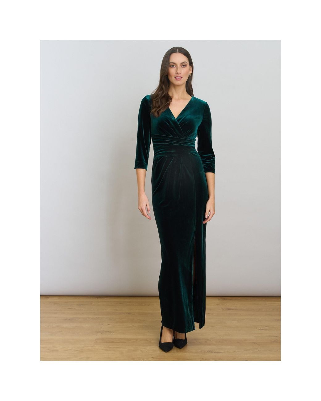 Gina Bacconi Blue Sissi Velvet Wrap Maxi Dress