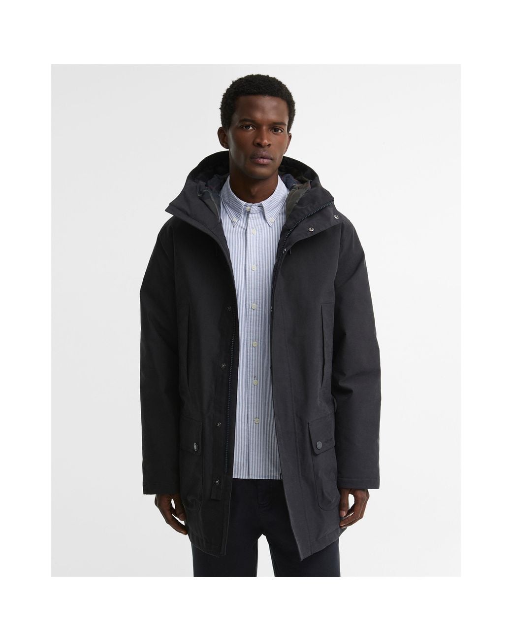 Barbour Black Northfield Modern Heritage Cotton Full-Zip Waterproof Parka for men