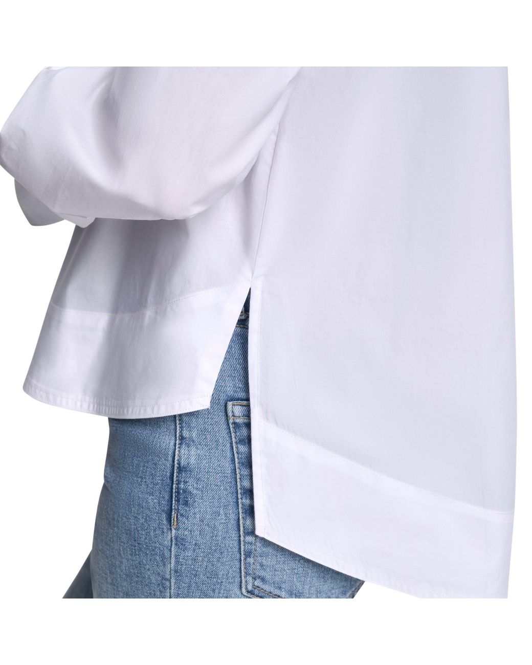 DKNY Purple Jeans Poplin Shirt W/ Rhinestone Buttons & Stepped Hem