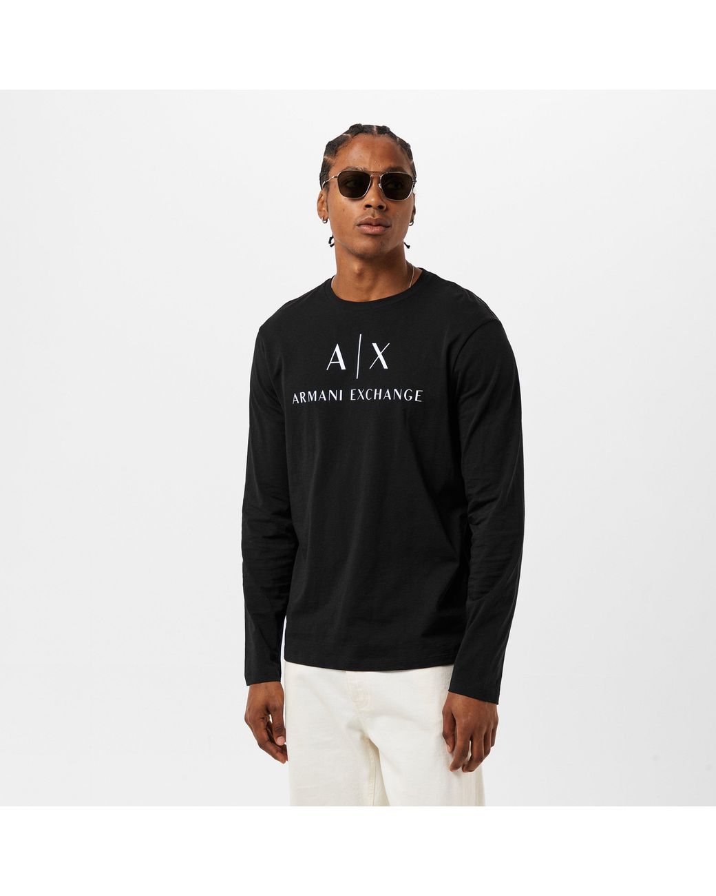 ARMANI EXCHANGE Black Long Sleeve Slim Fit T-Shirt for men