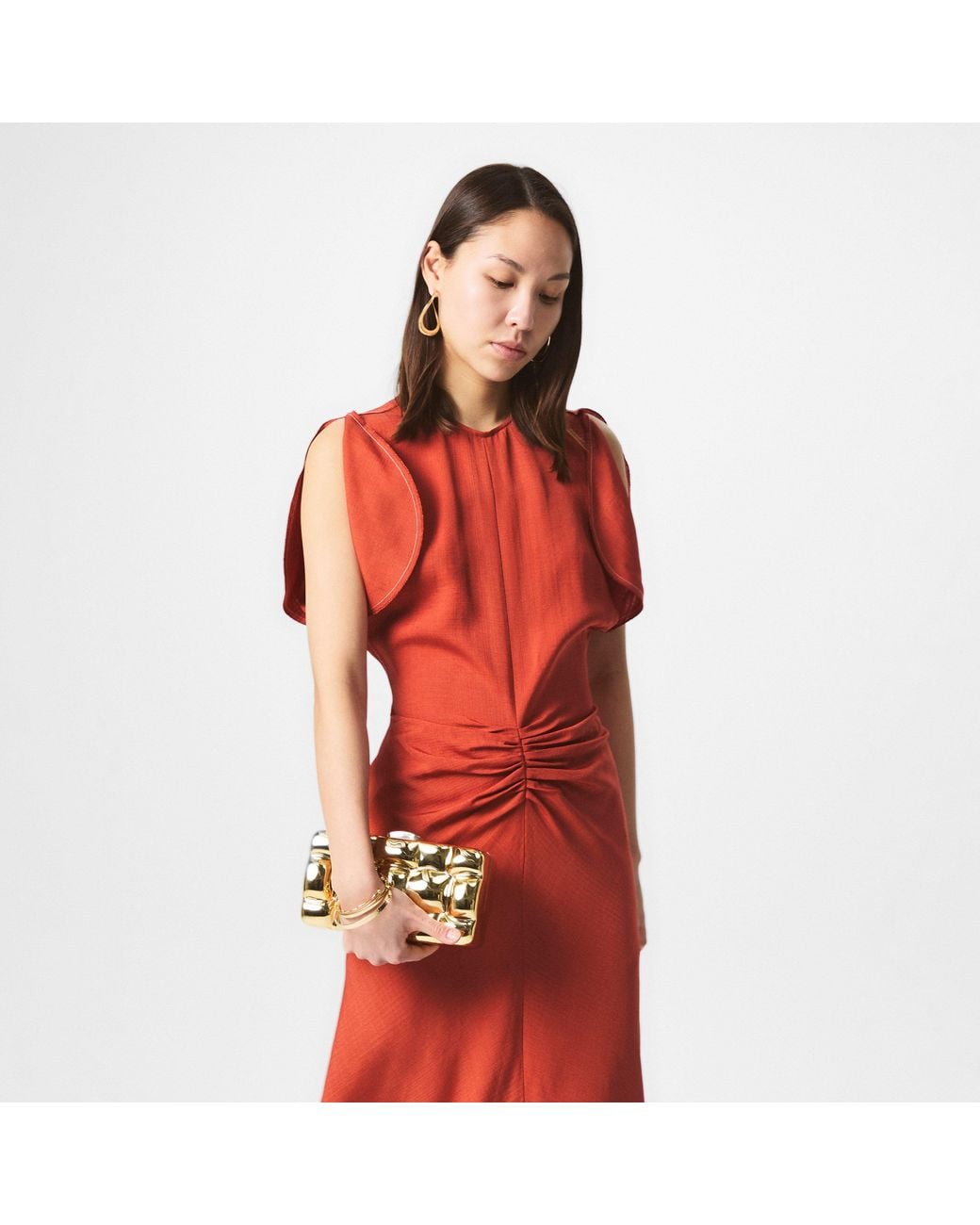 Victoria Beckham Tailored Ruched Front Midi Dress