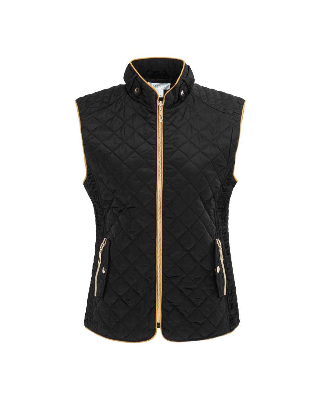 Miso Black Stand Collar Full Zip Hip Length Gilet