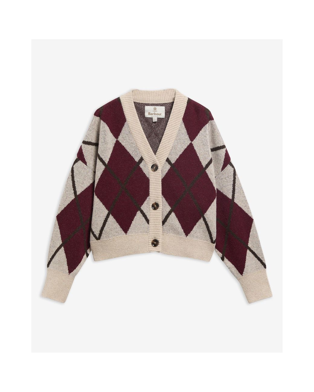 Barbour Purple Harleigh Modern Heritage Wool Oversized-Fit Cardigan