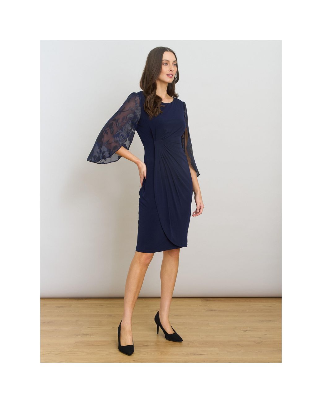 Gina Bacconi Blue Helene Lace Sleeve Dress