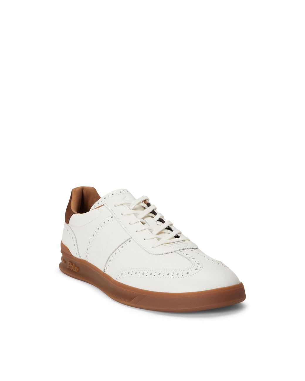Polo Ralph Lauren White Heritage Aera Brogue Leather Low-Top Trainers for men