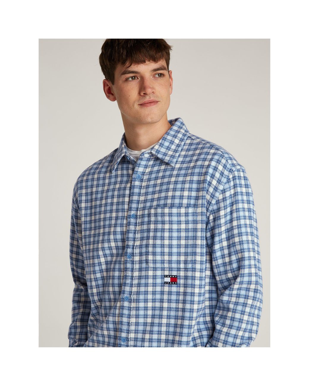 Tommy Hilfiger Blue Badge Long Sleeve Patterned Flannel Shirt for men