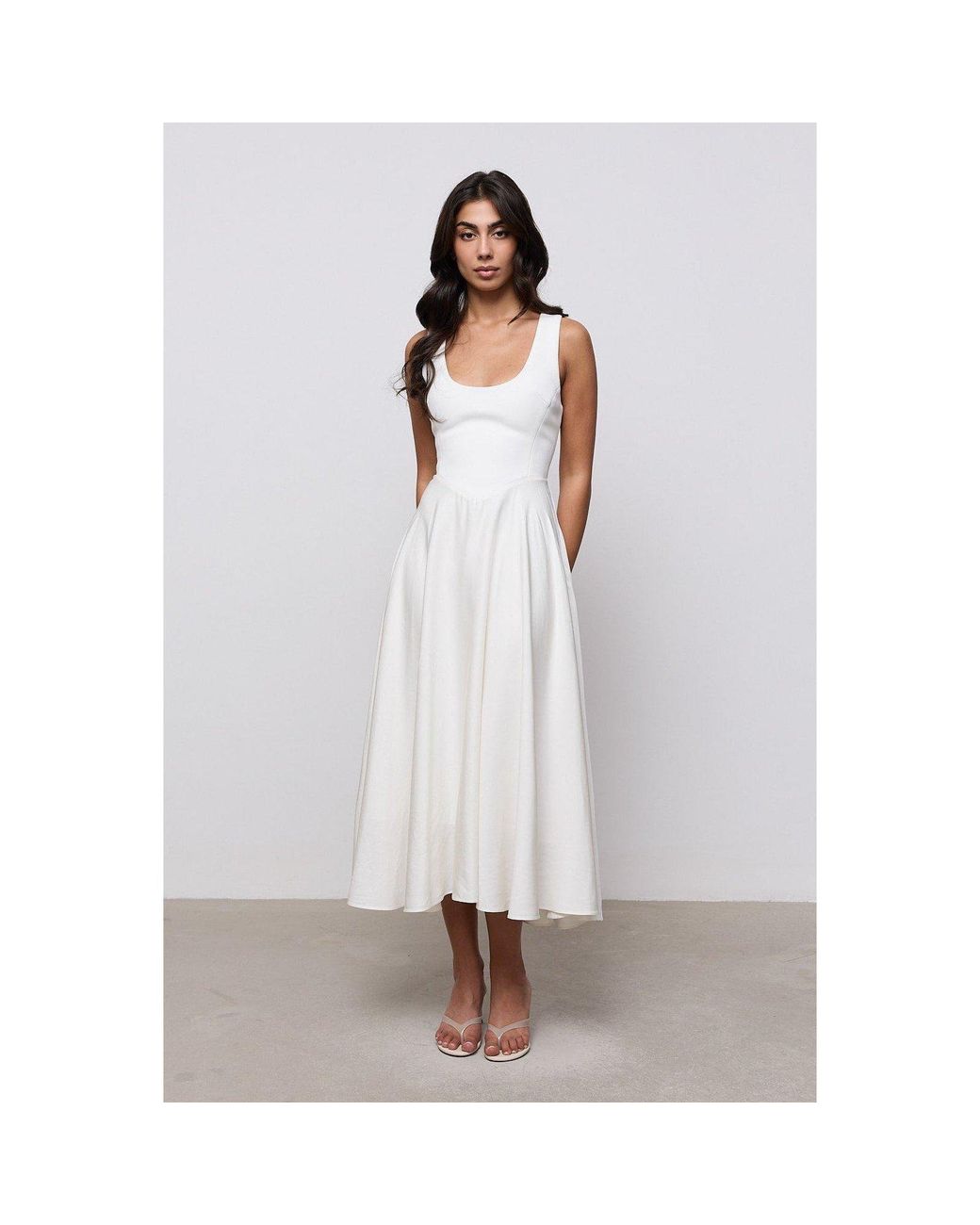 Odd Muse White Linen Midi Maxi Dress