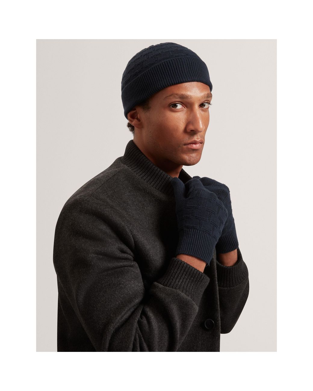 Ted Baker Black Check Hat And Glove Set for men