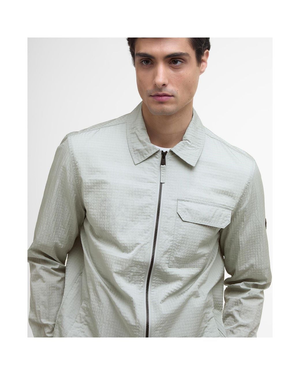 Barbour Gray Rosso Ripstop Long Sleeve Zip Overshirt for men