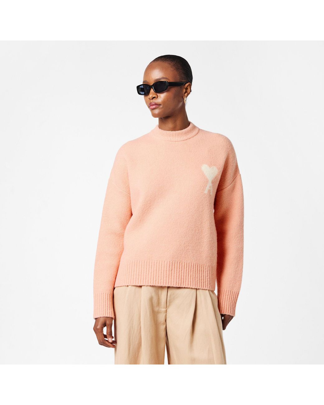 AMI Pink Nuage Soft Knit Relaxed Fit Crew Neck Jumper