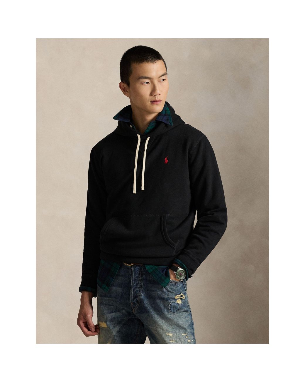 Polo Ralph Lauren Black Fleece Pull On Hoodie for men