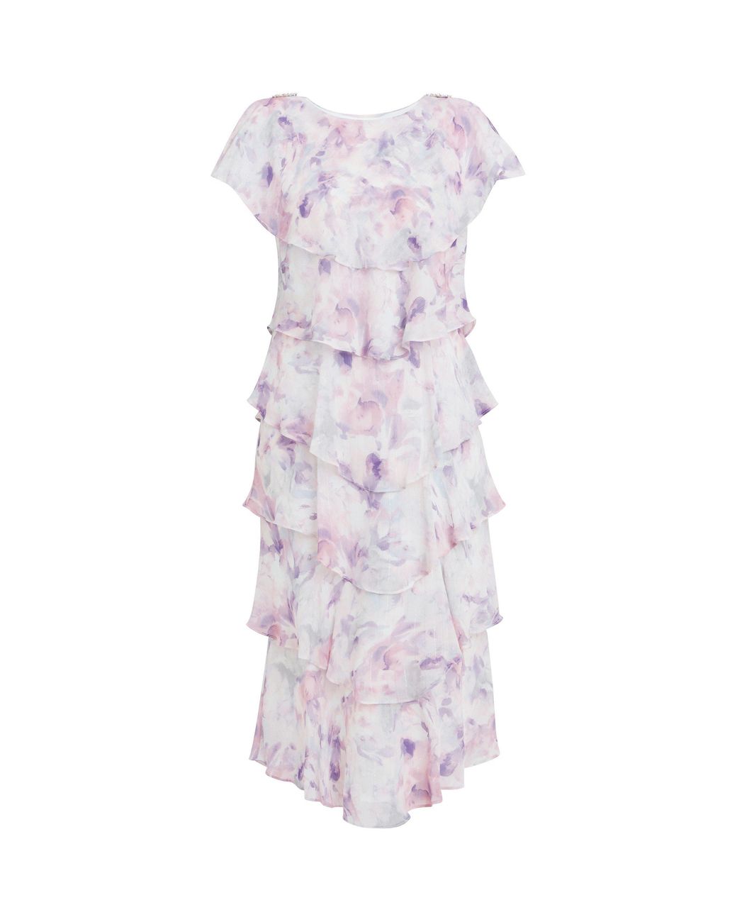 Gina Bacconi White Phoebe Midi Printed Tiered Dress