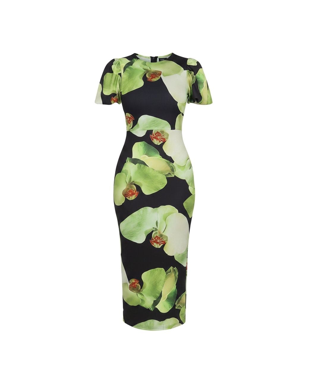 AX Paris Green And Floral Print Puff Sleeve Midi Dress