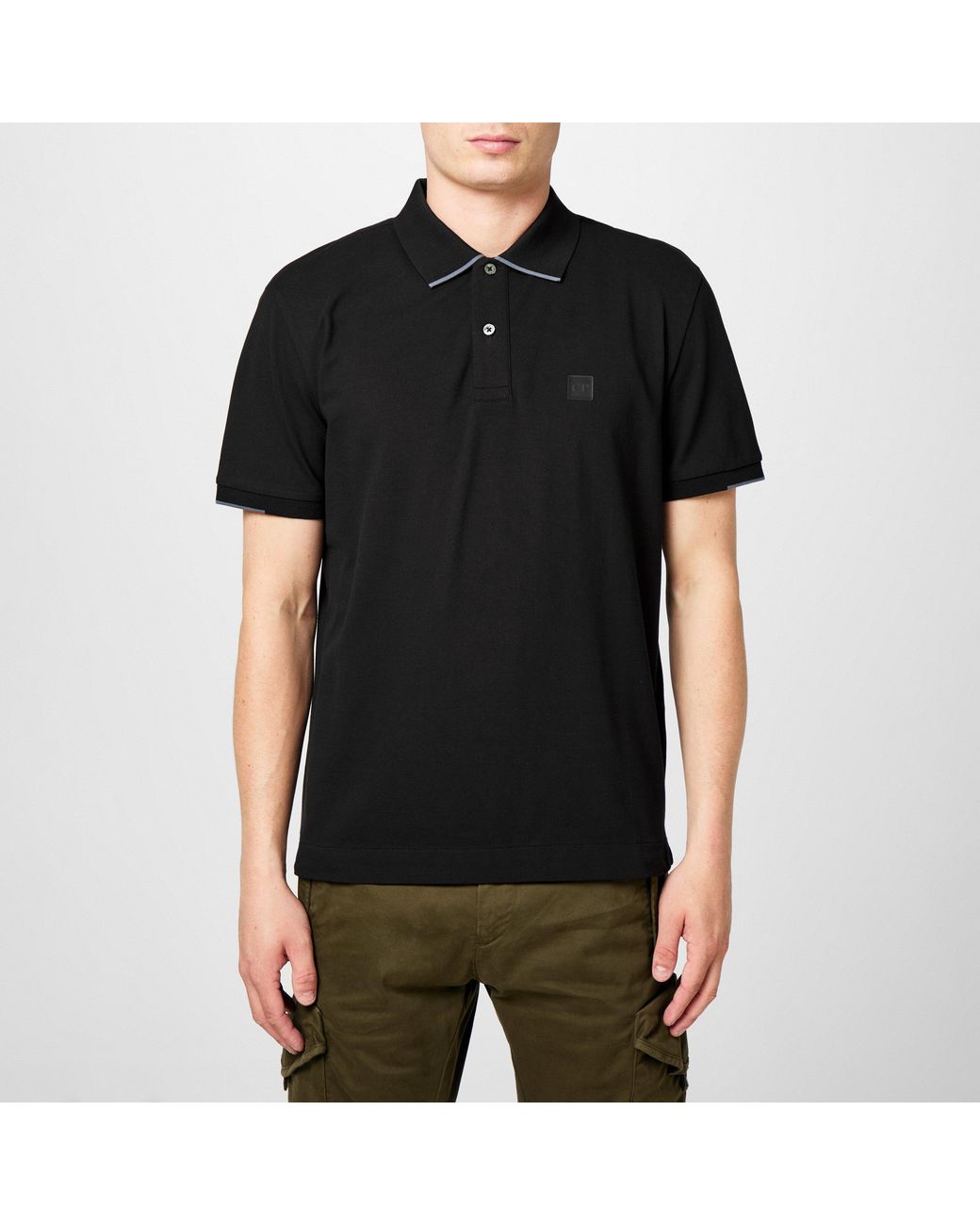 CP COMPANY METROPOLIS Black Short Sleeve Polo Shirt for men