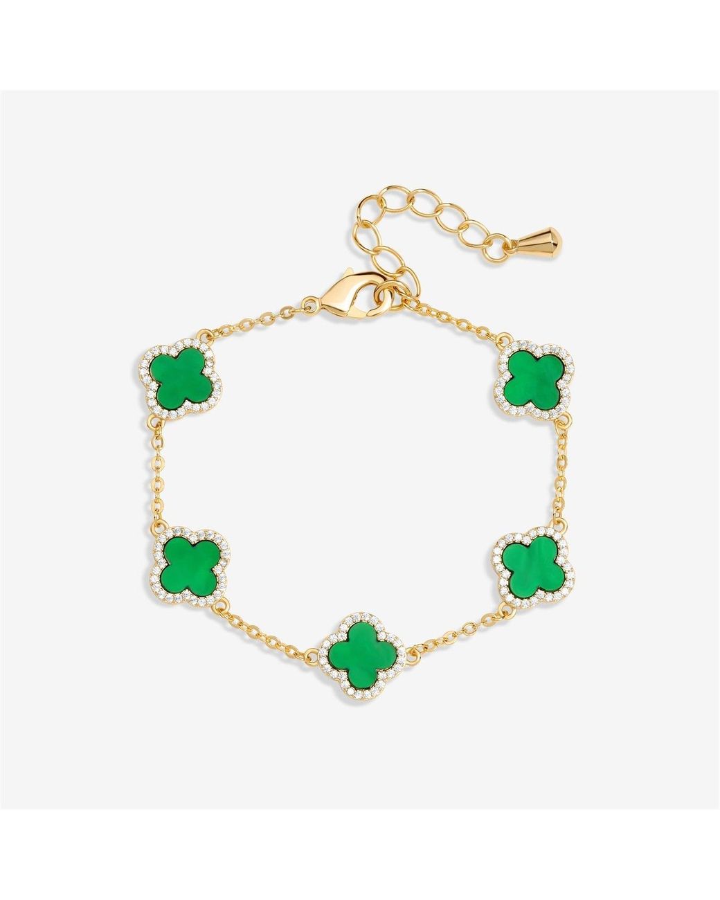 Jon Richard Green Plated Cz Malachite Clover Bracelet