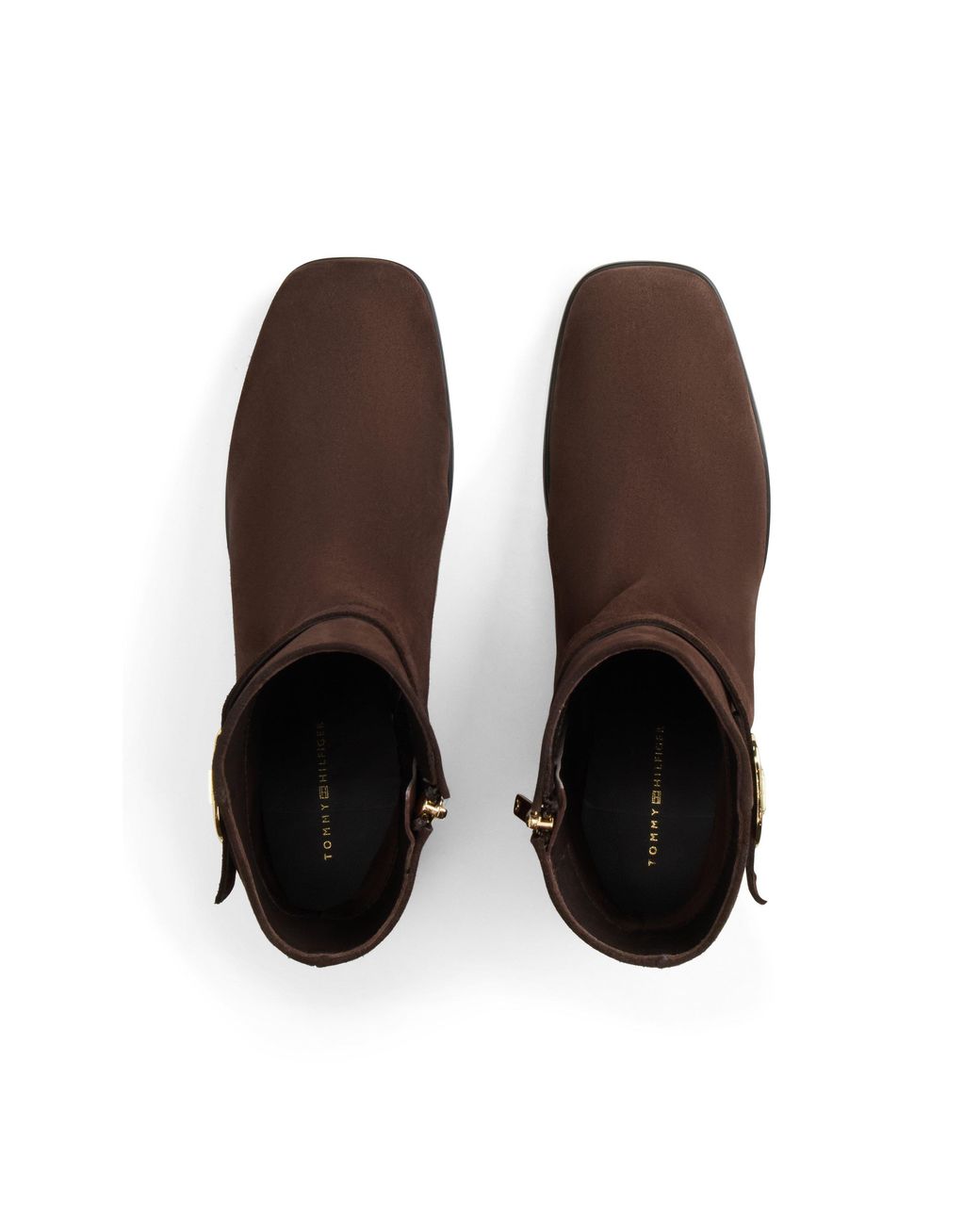 Tommy Hilfiger Brown Strap Block Suede Square-Toe Heeled Ankle Boots