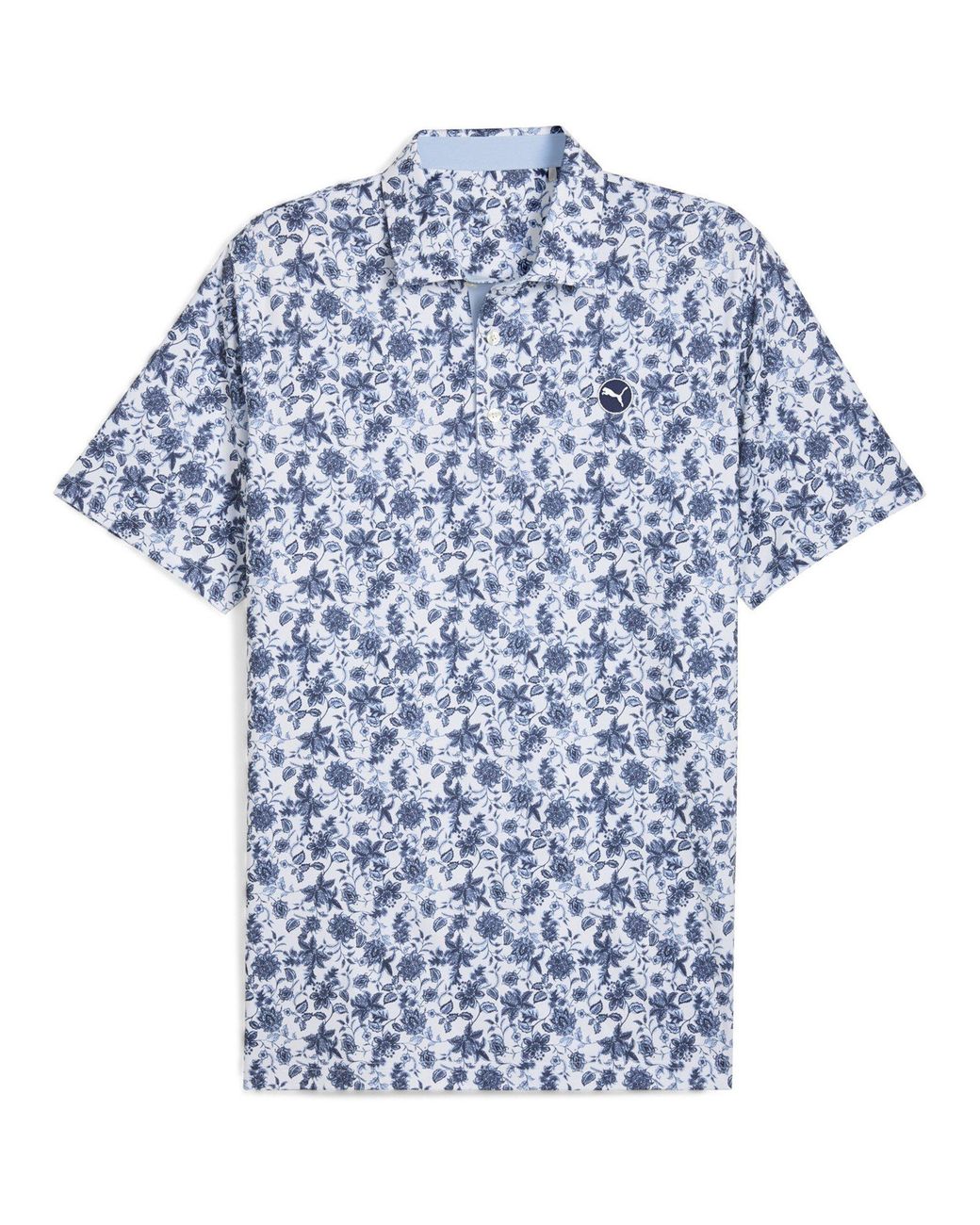 PUMA Blue Cloudspun Carmela Floral Short-Sleeve Performance Polo for men