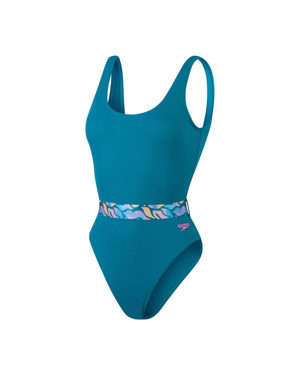 Speedo Blue Belted Deep U-Back One Piece Swimsuit