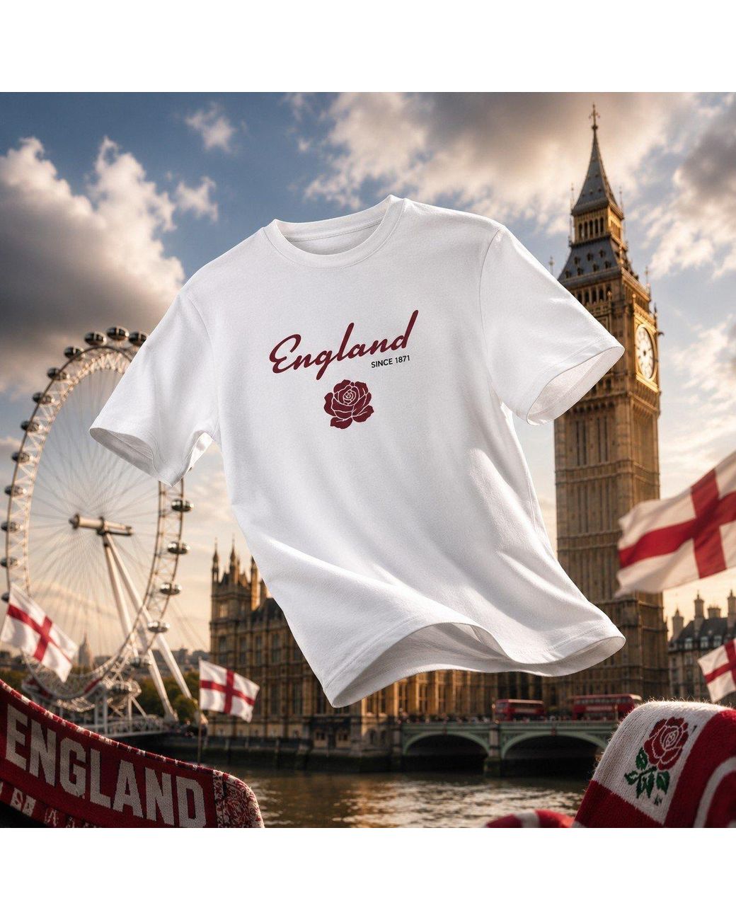 AWD White Adults Printed England Rugby Fan Tee