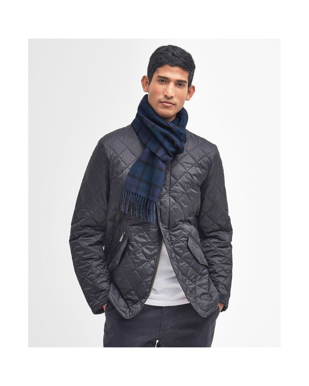 Barbour Gray Tartan Lambswool Scarf