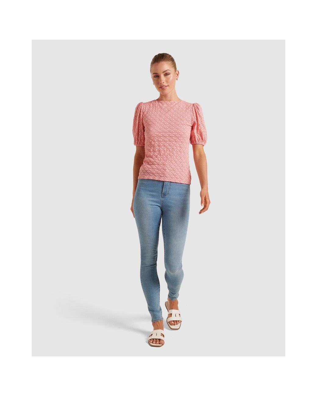 Forever New Blue Shiloh Lace Crew Neck Top