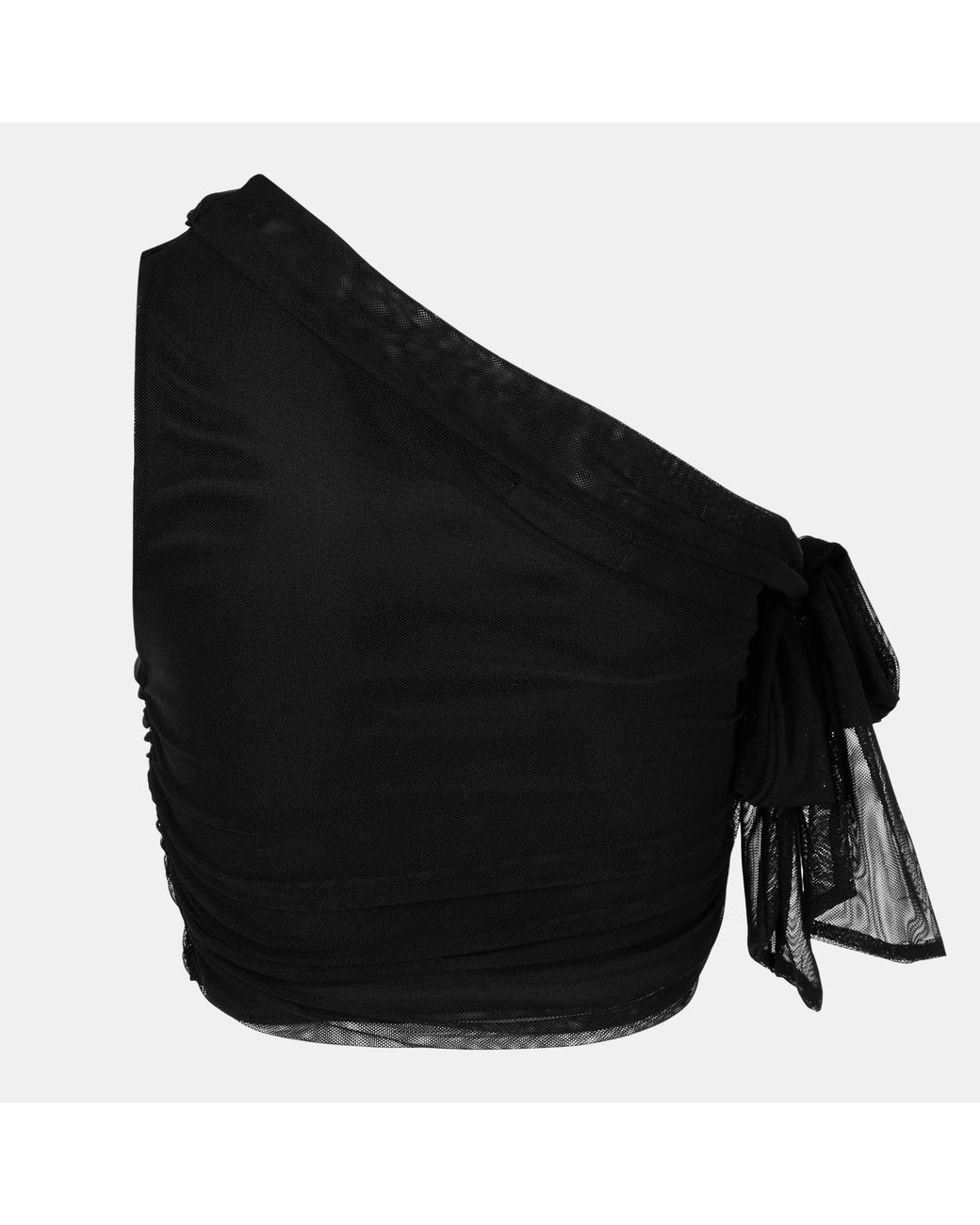 Missy Empire Black One Shoulder Tie Detail Mesh Crop Top
