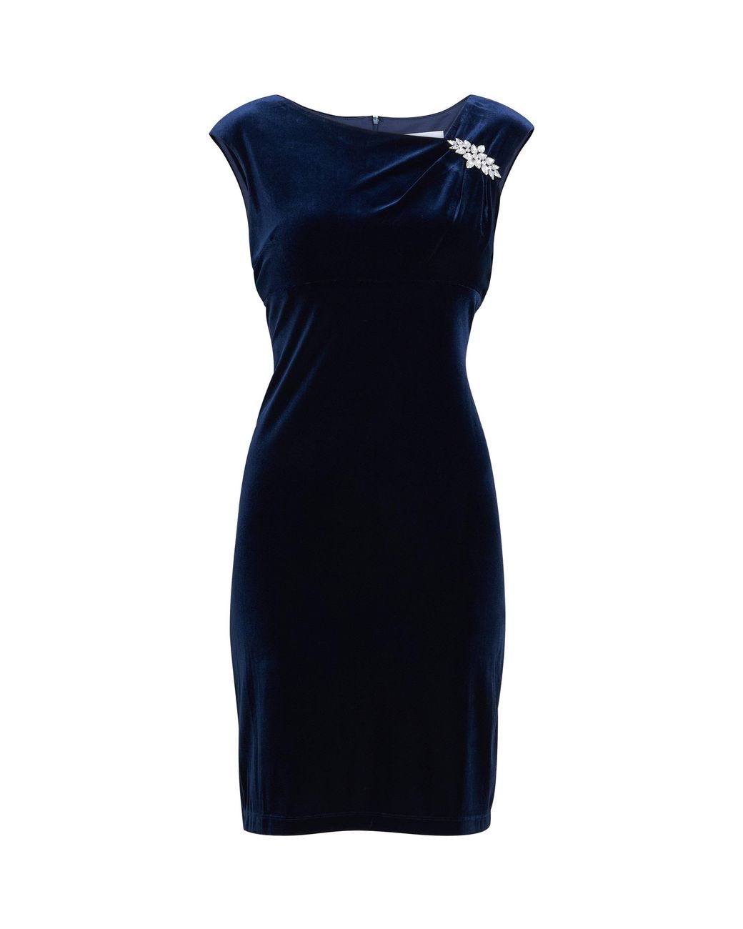 Gina Bacconi Blue Justine Sleeveless Velvet Dress With Trim