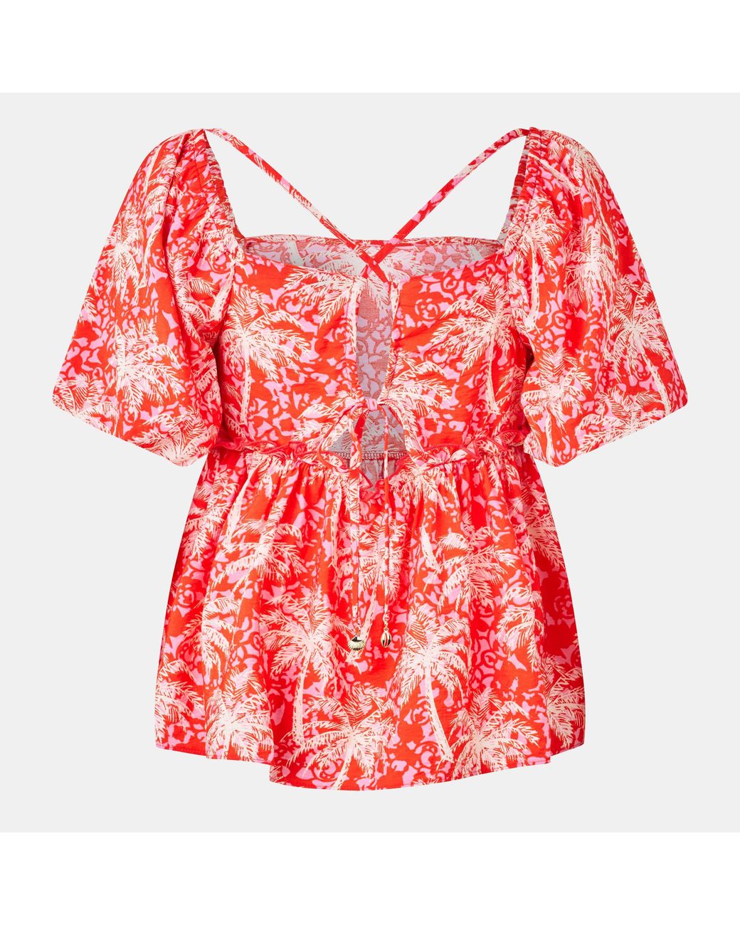 Biba Red Square Neck Short-Sleeve Blouse