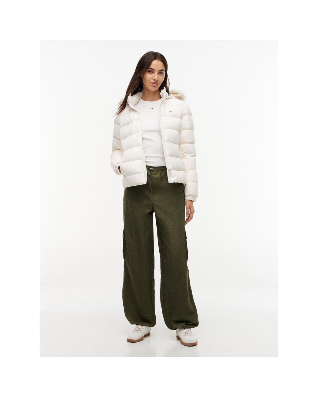 Tommy Hilfiger White Hooded Down Short Puffer Jacket