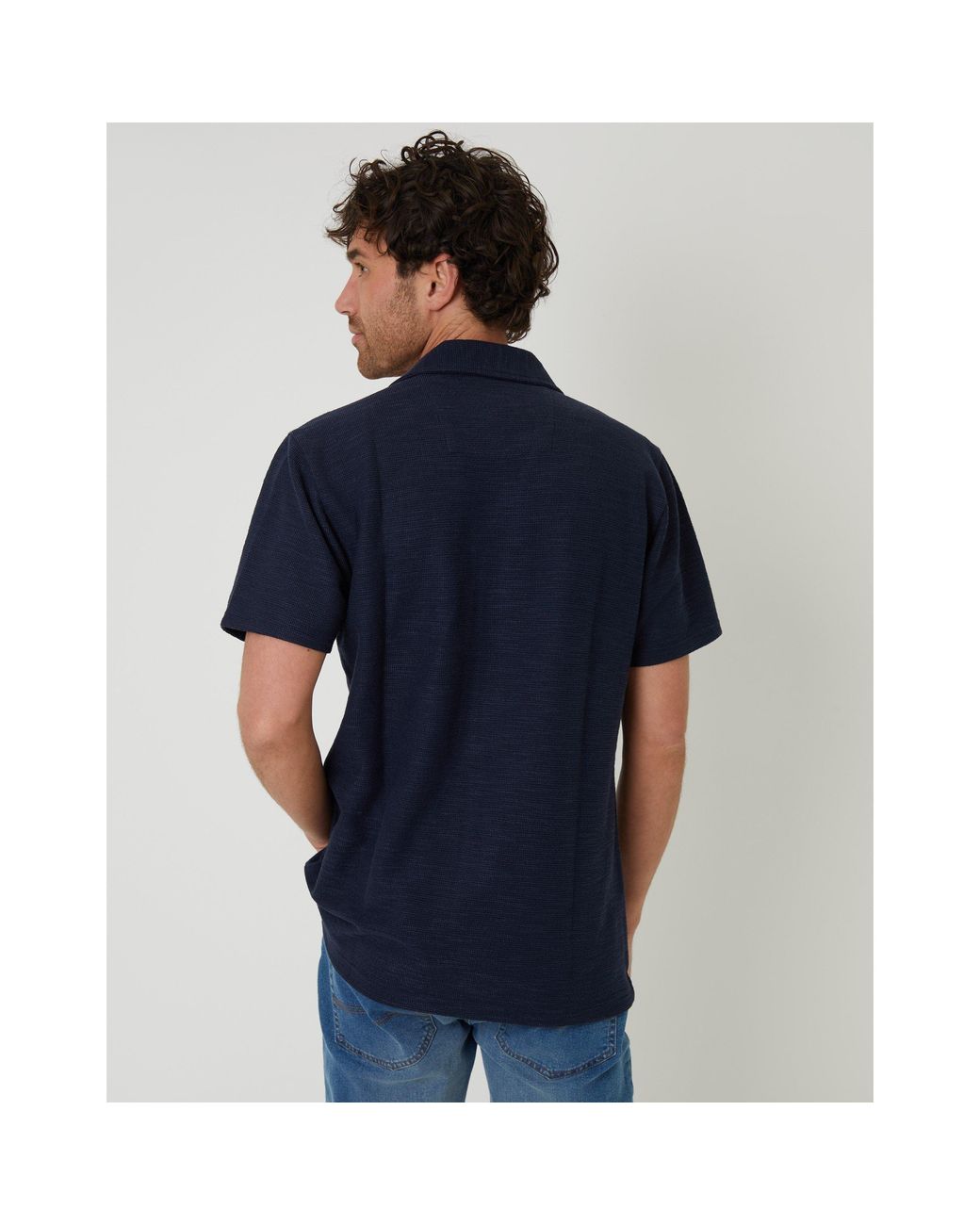 Threadbare Blue Antti Short-Sleeve Plain Shirt for men