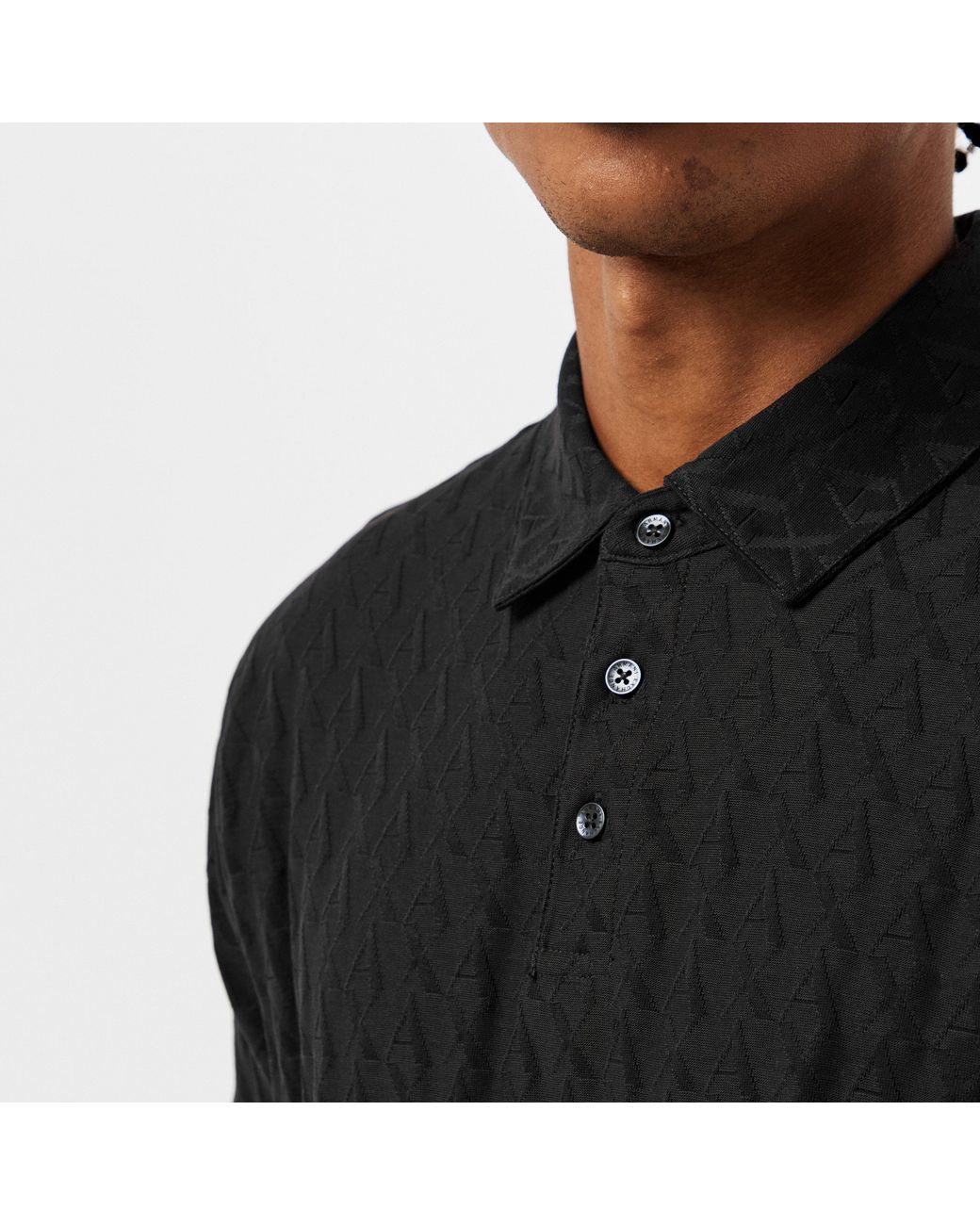 ARMANI EXCHANGE Black Short-Sleeve Polo Shirt for men