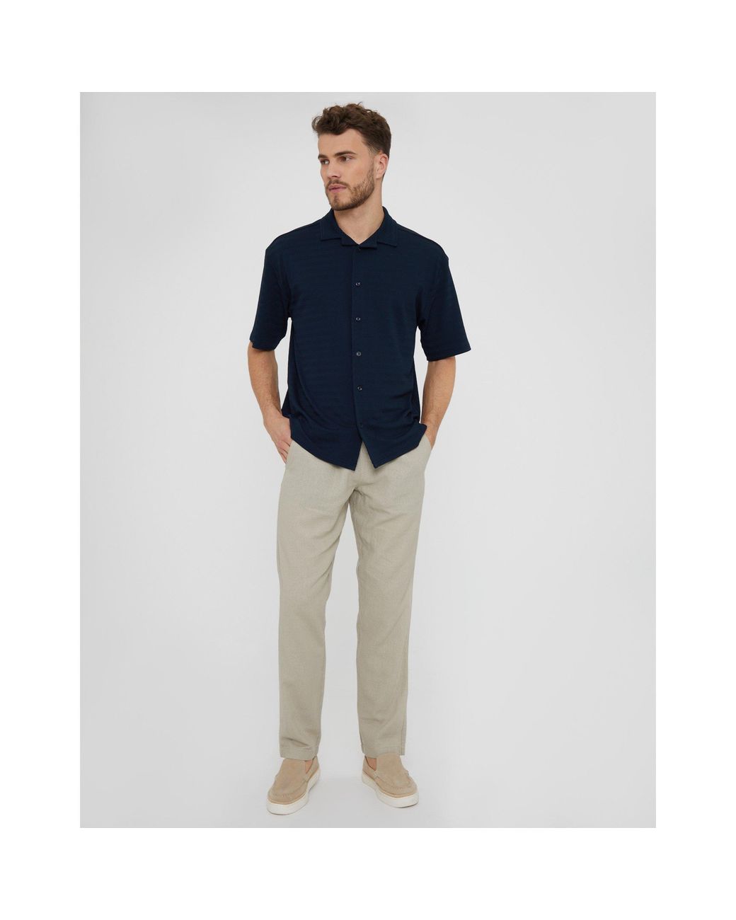 Threadbare Blue Drewrea Short-Sleeve Patterned Shirt for men