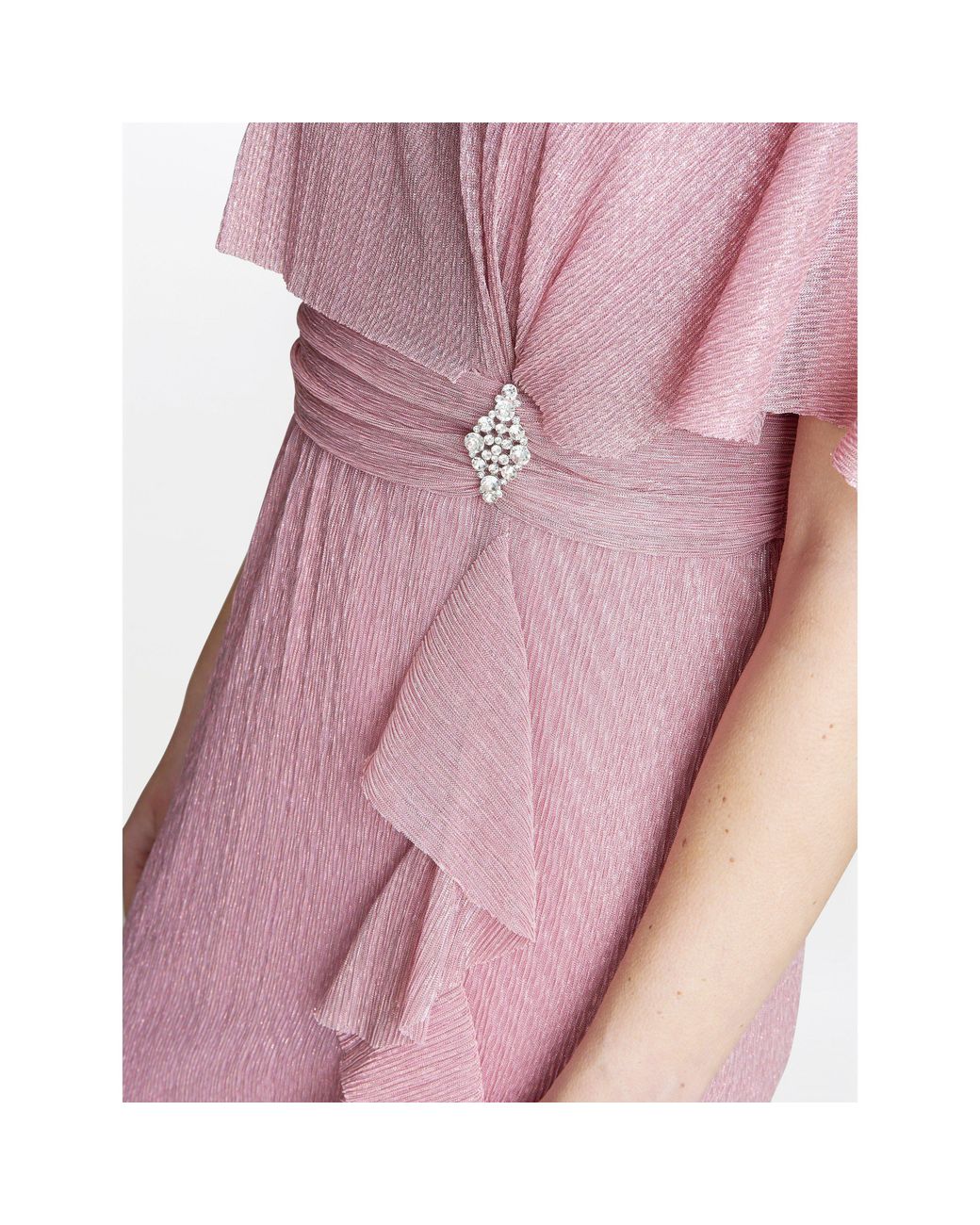 Gina Bacconi Pink Sonya Pleated Dress With Brooch