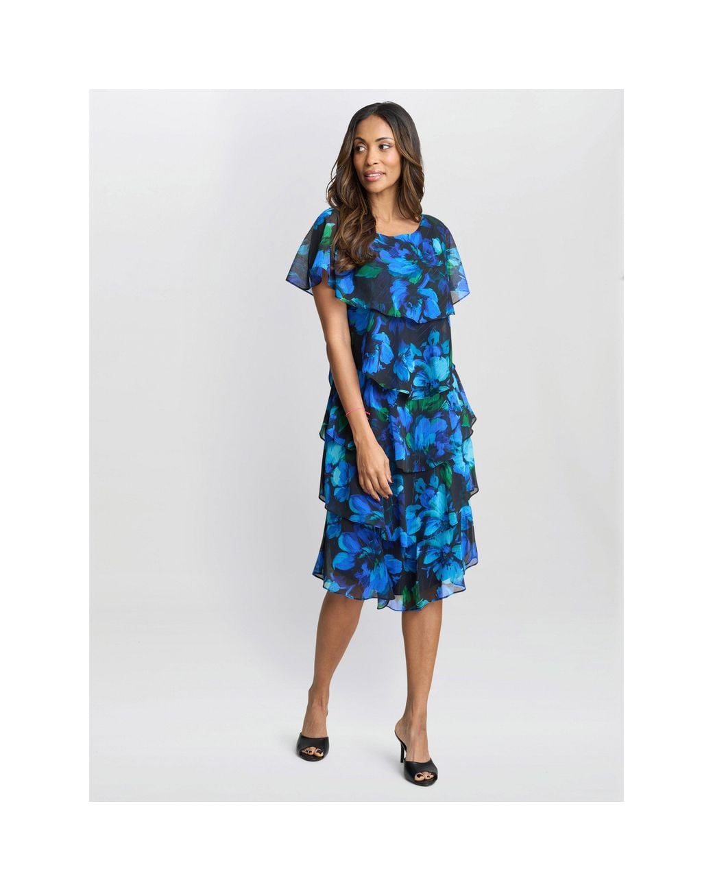 Gina Bacconi Blue Matilda Floral Tier Jersey Dress