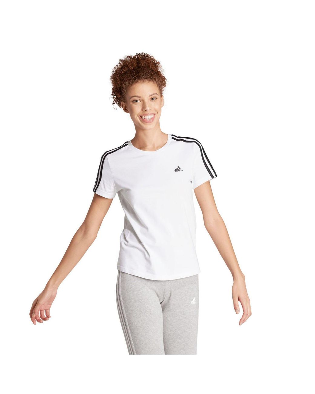 Adidas White Essentials Slim 3-Stripes T-Shirt