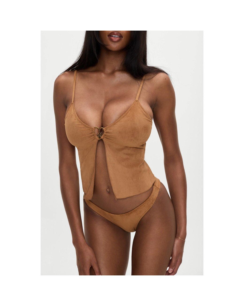 Frankie's Bikinis Brown X Bella Hadid Lucy Suede Tankini Bikini Top