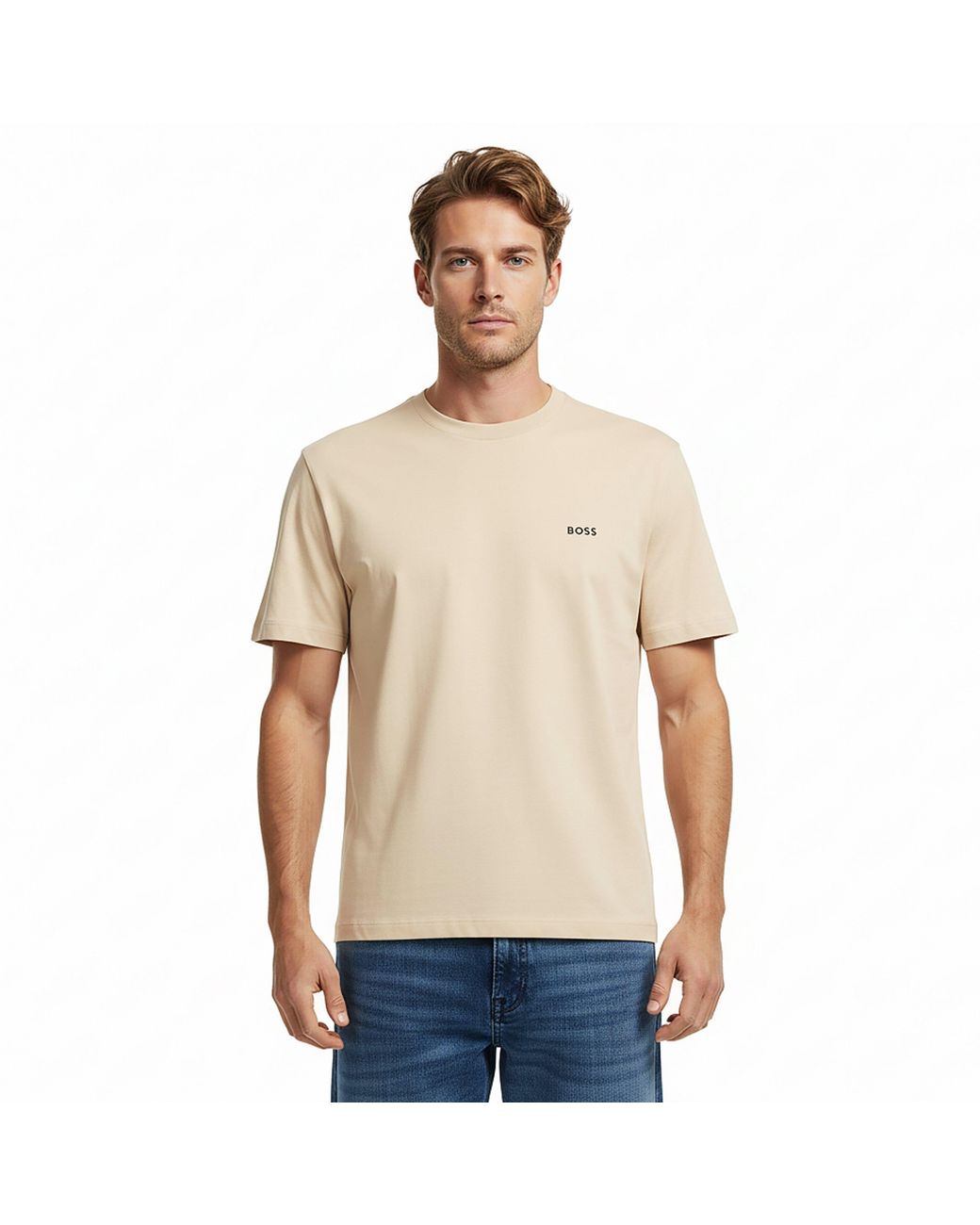 Boss Natural T-Shirt With Logo Design Stretch Cotton for men